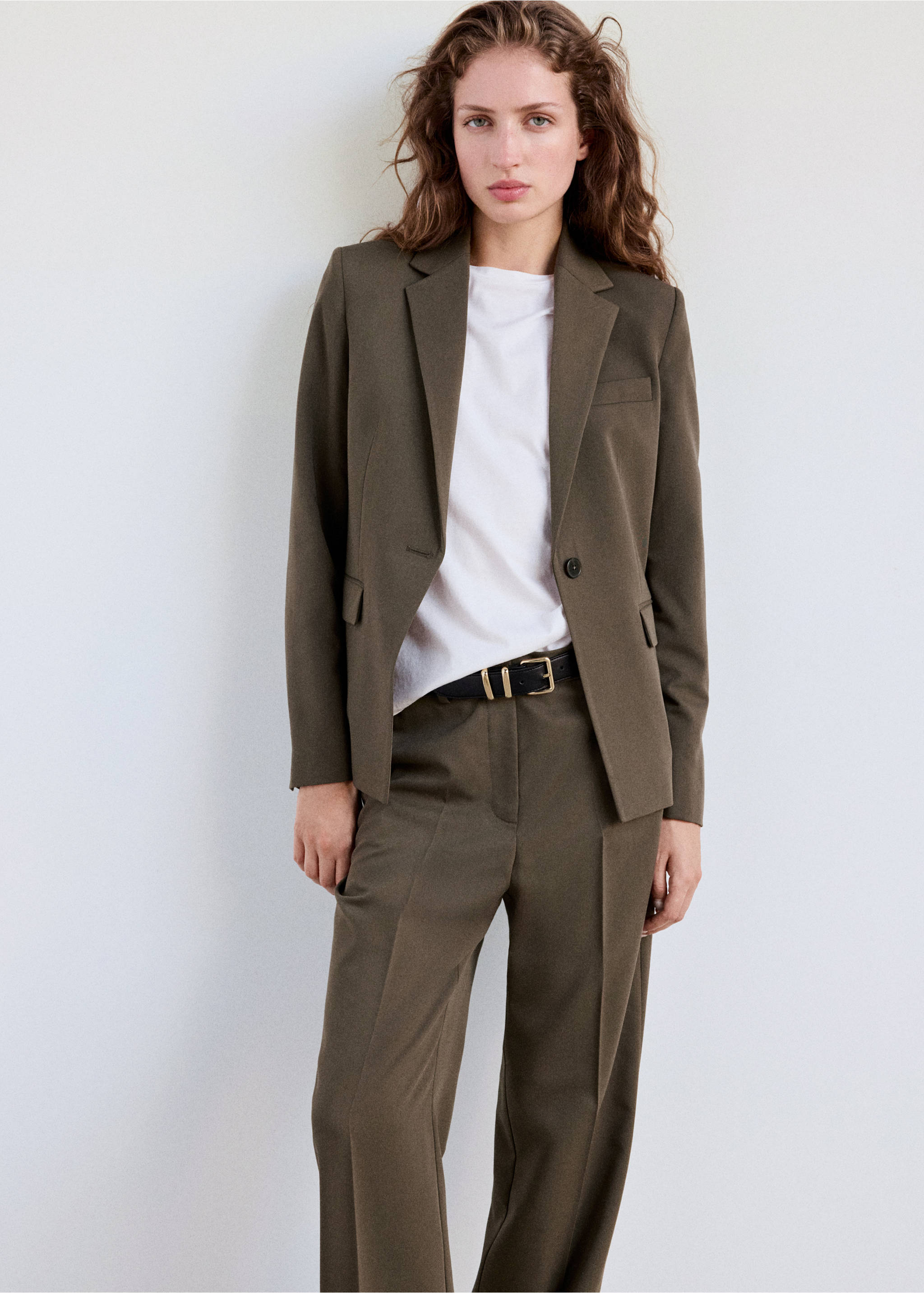 Straight suit trousers - Details of the article 1, Medium Green. Ref: 37095858-01.