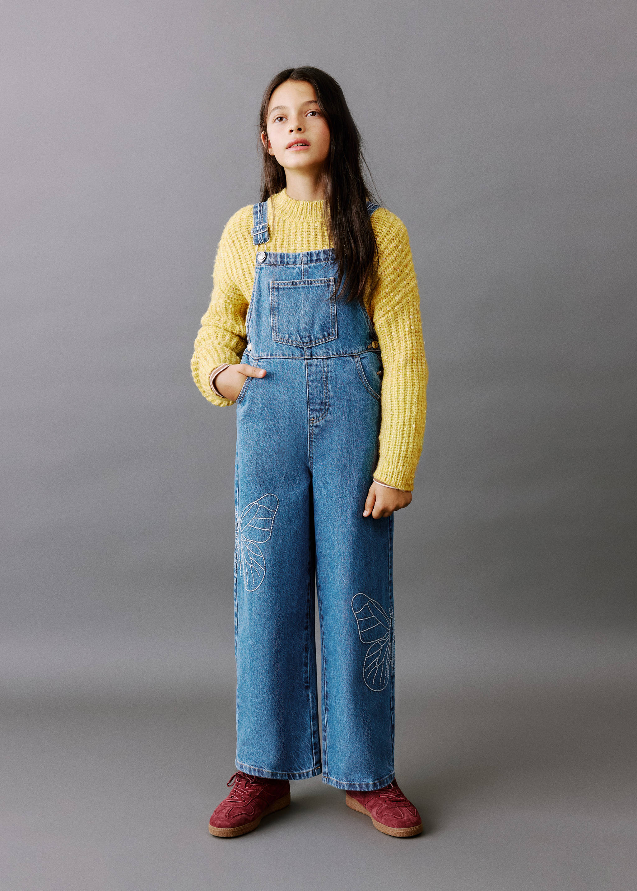 Embroidered butterfly denim dungarees - General plane