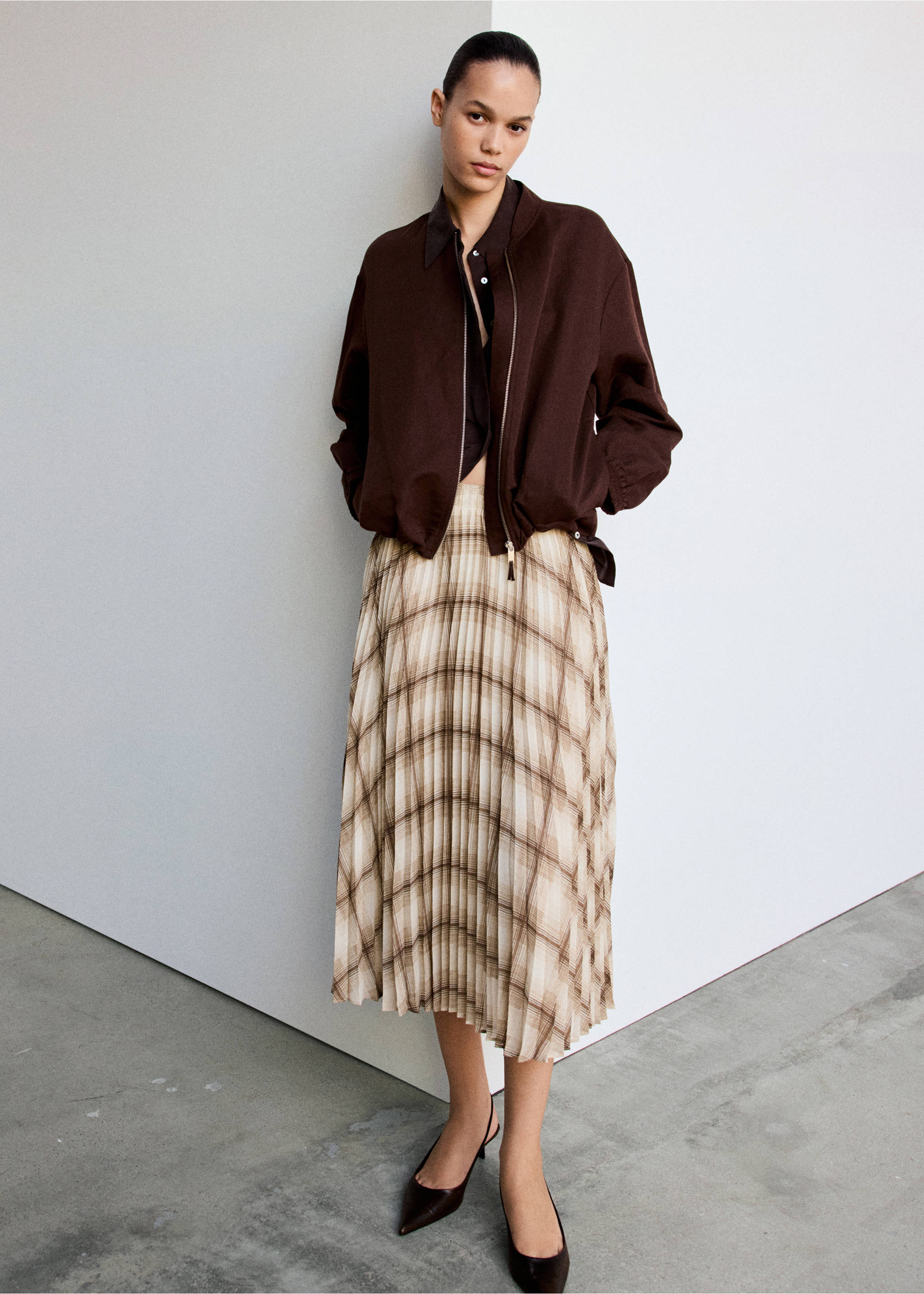 Checked pleated skirt - General plane, Brown. Ref: 37095860-00.