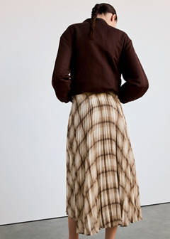 Checked pleated skirt — Brown 3