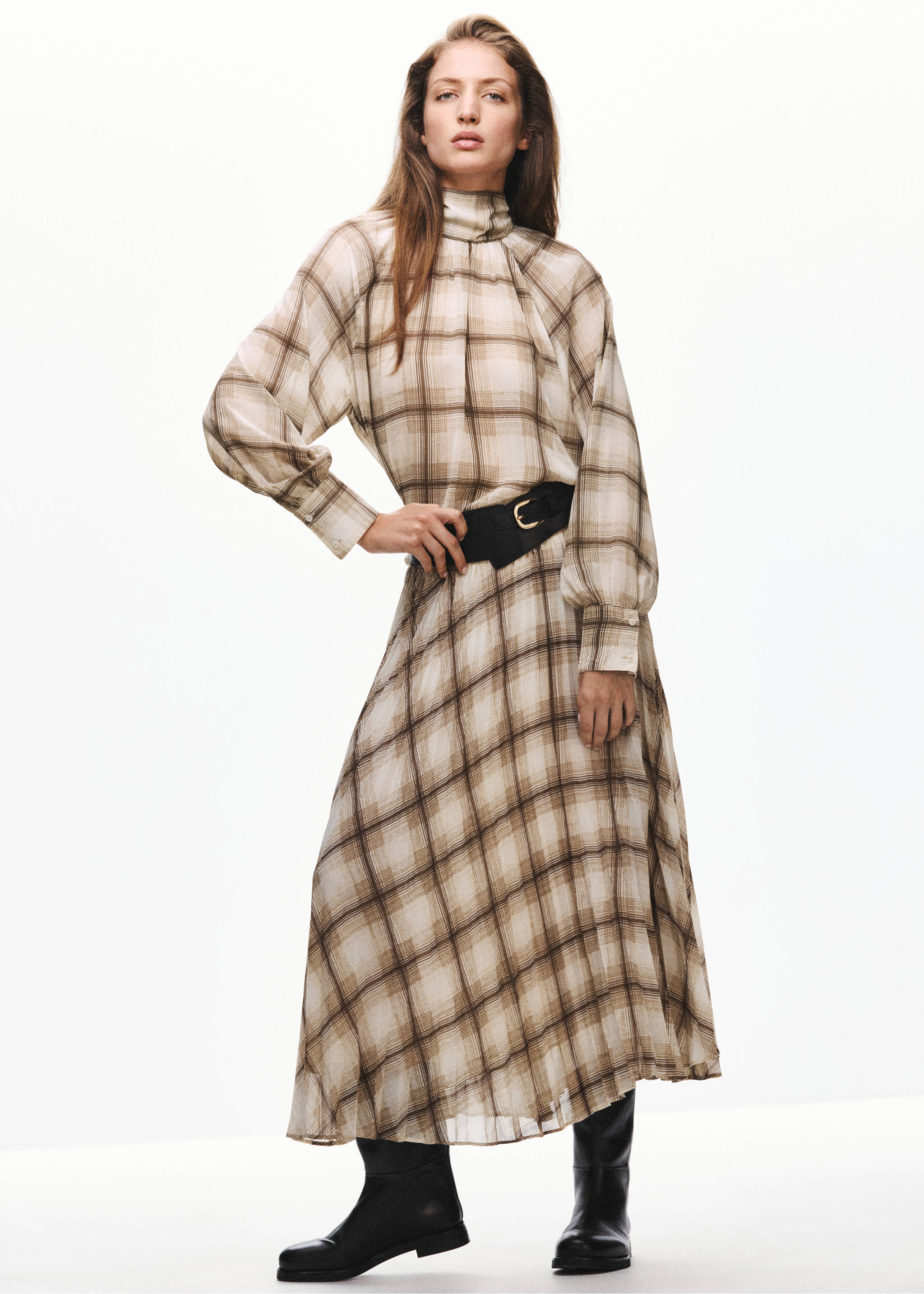 Checked pleated skirt - General plane, Brown. Ref: 37095860-01.