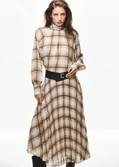 Checked pleated skirt — Brown 8