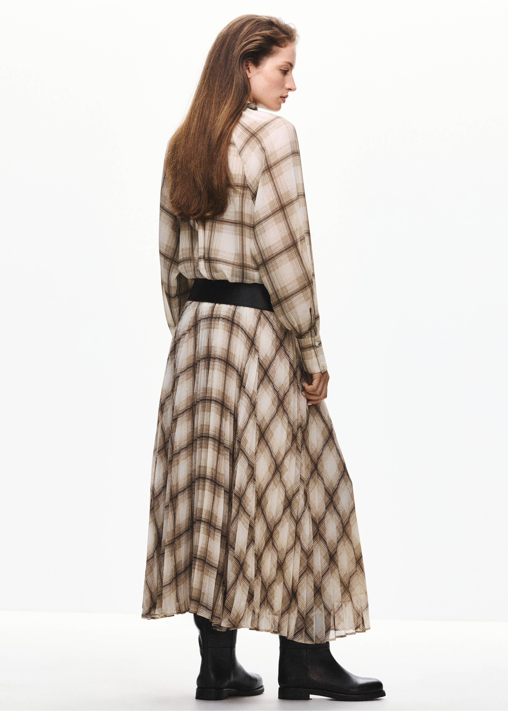 Checked pleated skirt - Reverse of the article, Brown. Ref: 37095860-01.