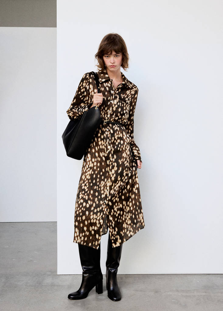 Printed shirt dress — Brown