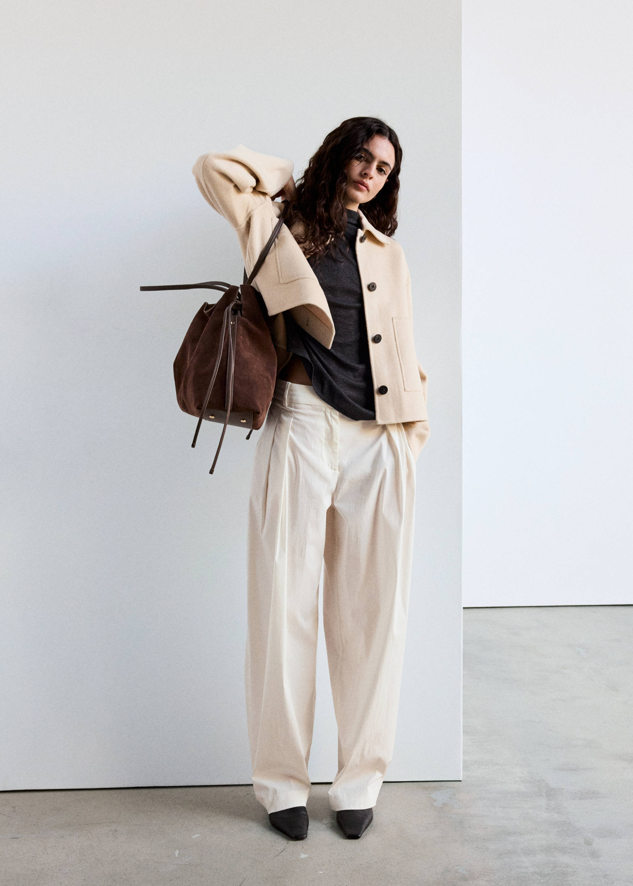Cropped wool-blend jacket with patch pockets - General plane