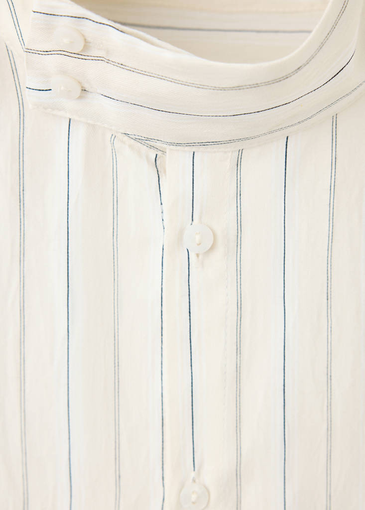 Striped shirt with stand-up collar — Beige