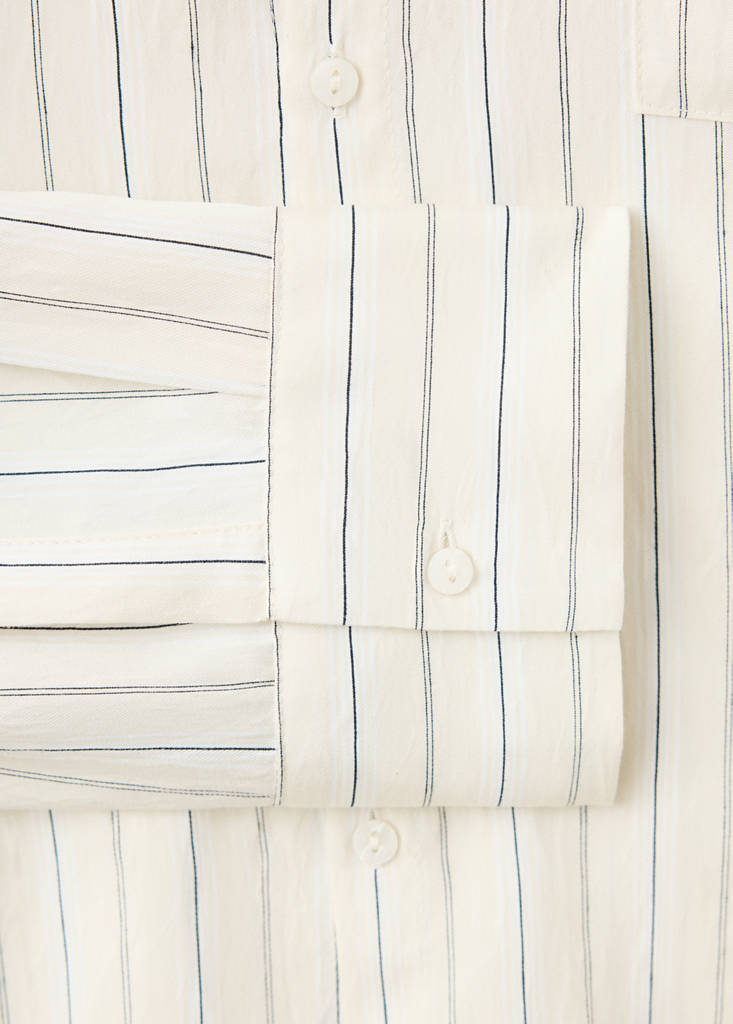 Striped shirt with stand-up collar — Beige