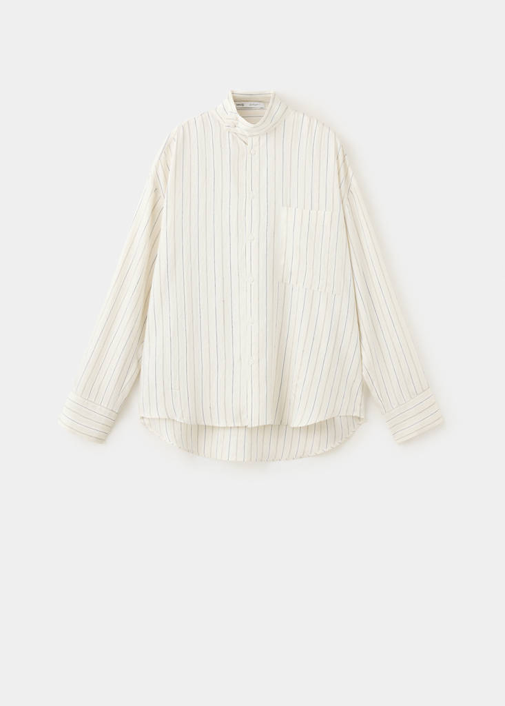Striped shirt with stand-up collar — Beige
