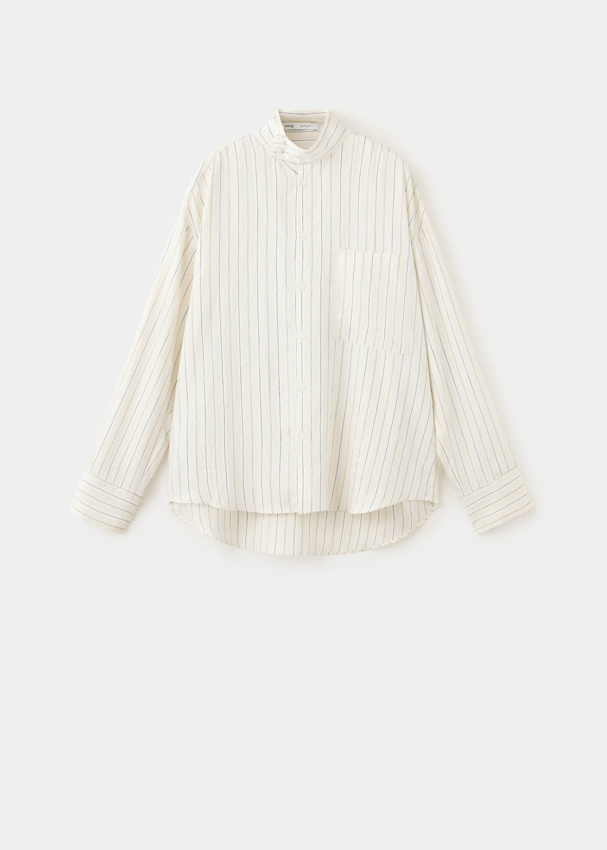 Striped shirt with stand-up collar — Beige
