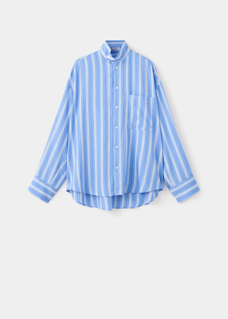 Striped shirt with stand-up collar — Blue