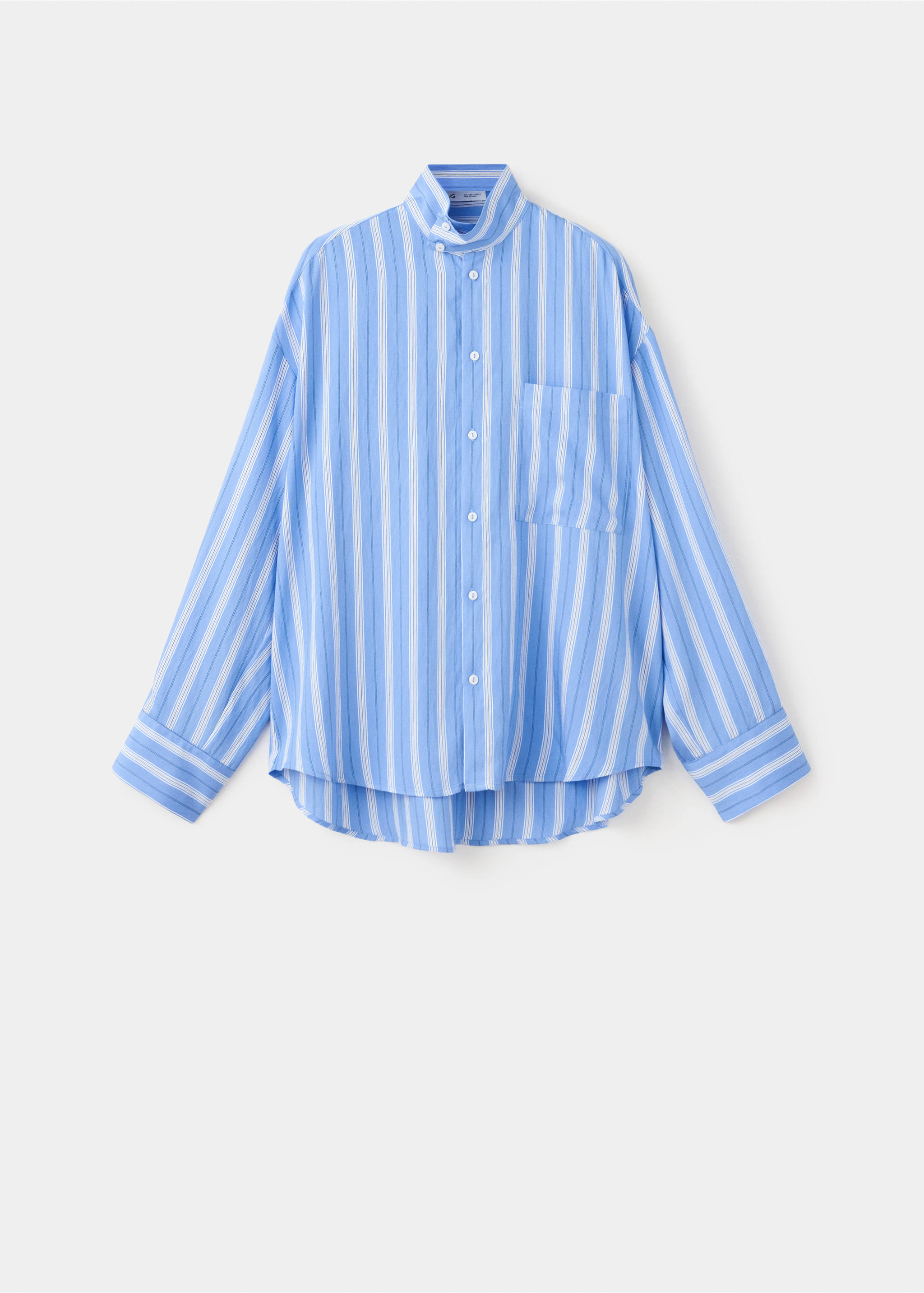 Chemise rayée à col montant - Article sans modèle, Bleu. Ref: 37095874-00.