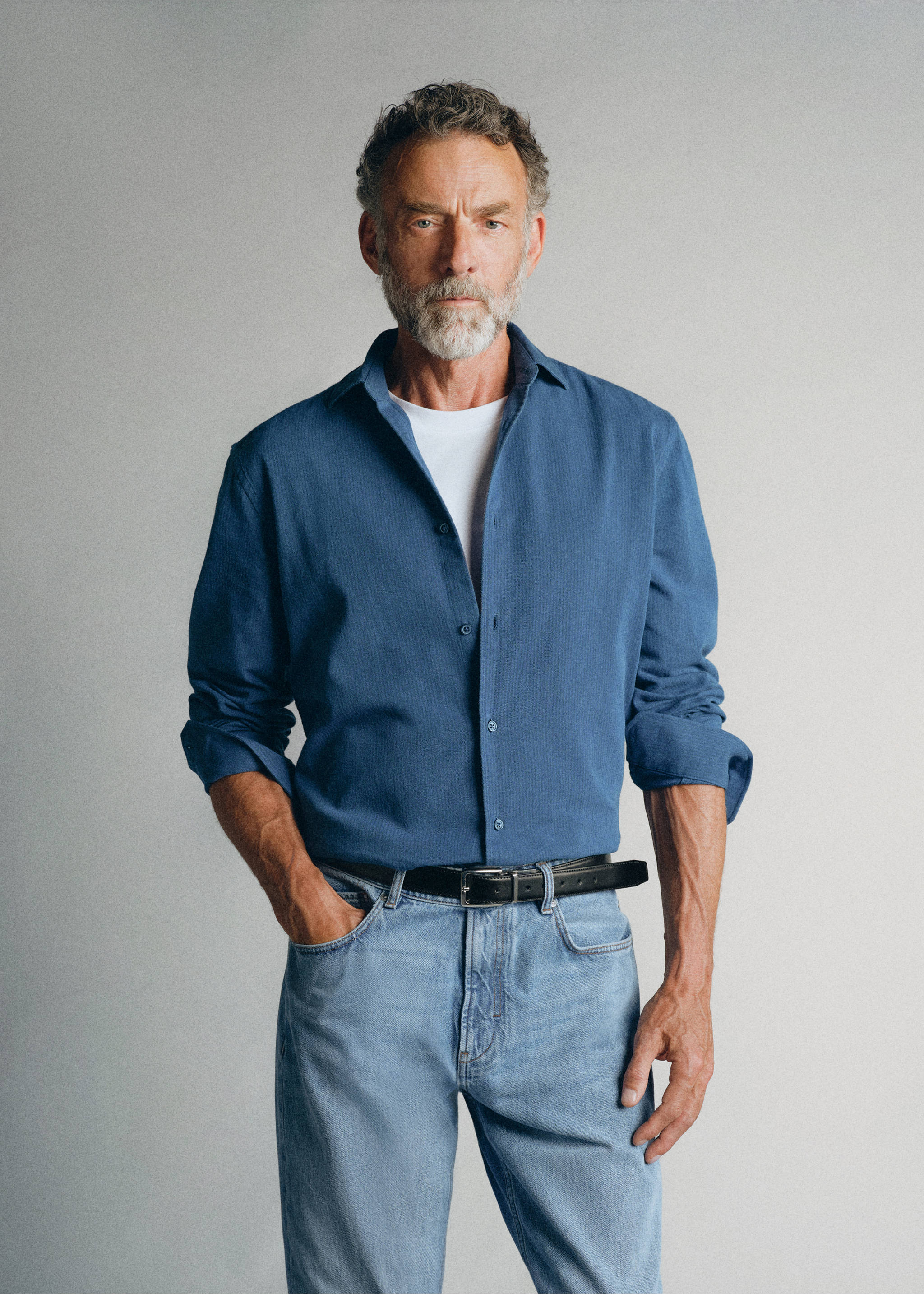 100% cotton denim shirt - Medium plane, Deep Dark Blue. Ref: 37095875-00.