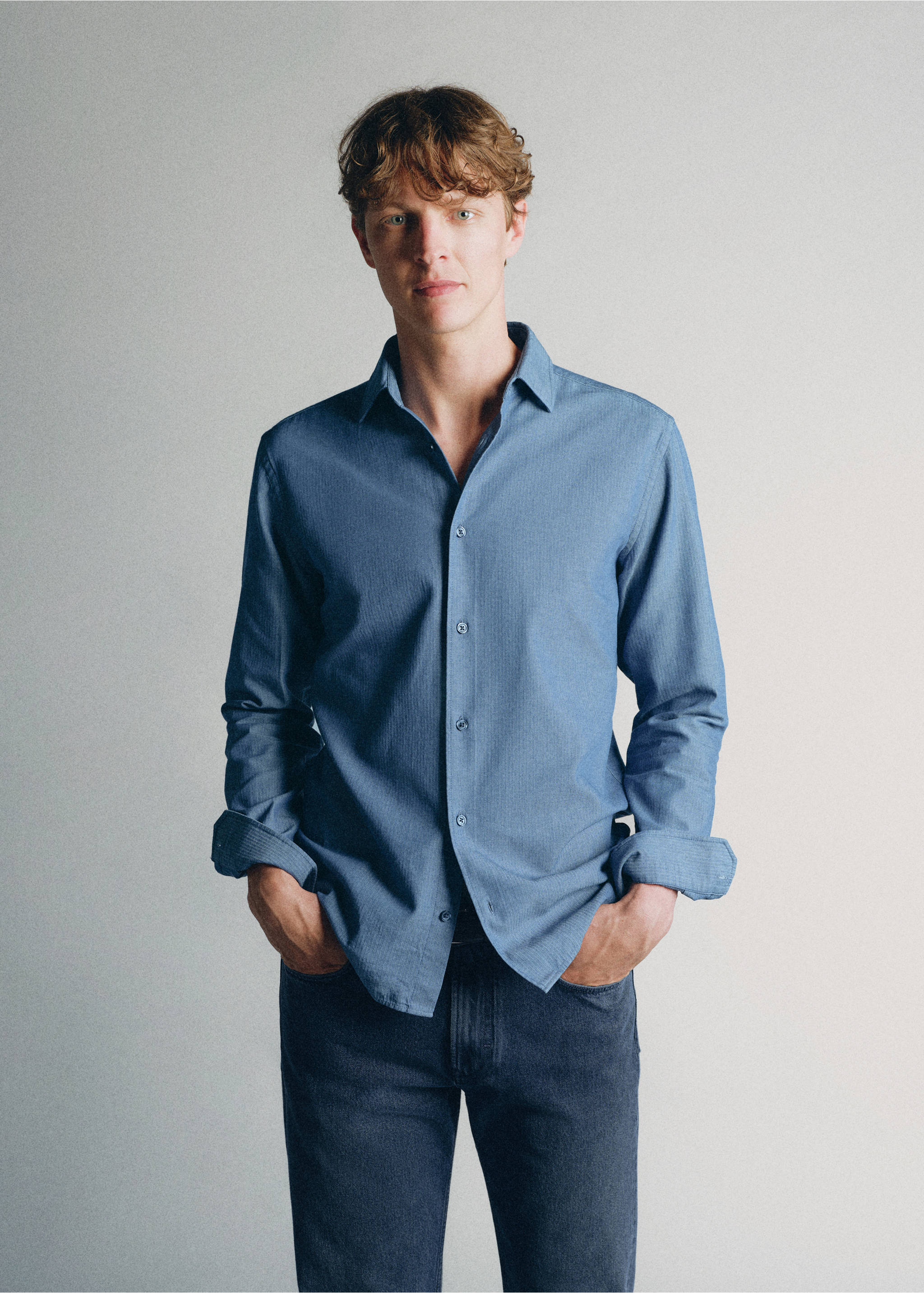 100% cotton denim shirt - Medium plane, Light Blue. Ref: 37095875-00.
