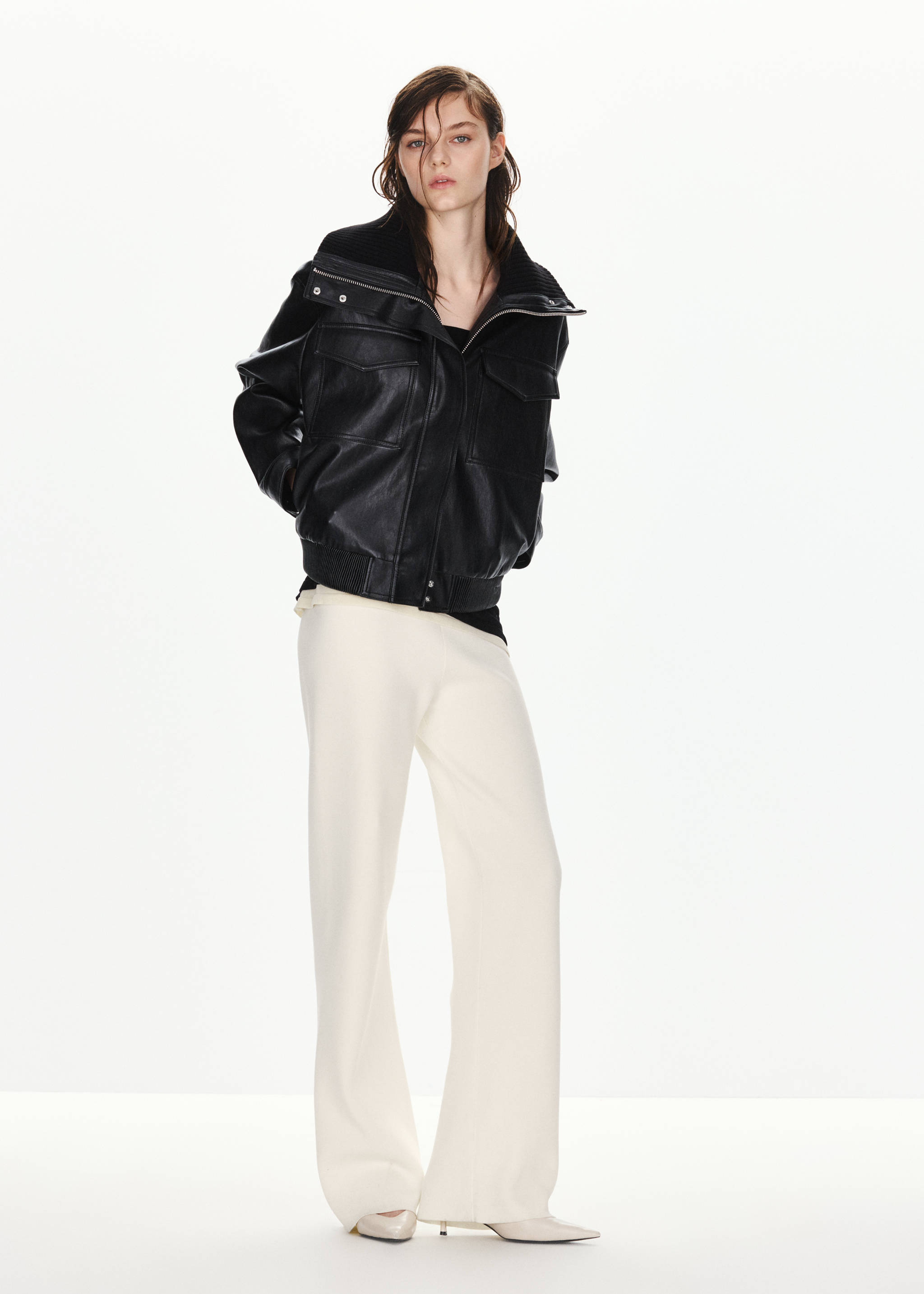 Pantalon droit maille fine - Plan général, Écru. Ref: 37095878-00.