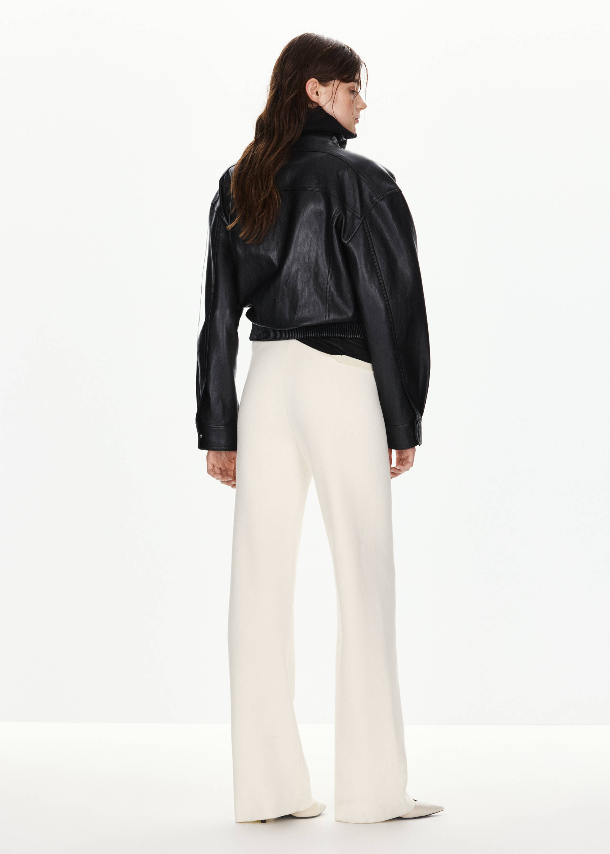 Pantalon droit maille fine - Verso de l’article, Écru. Ref: 37095878-00.