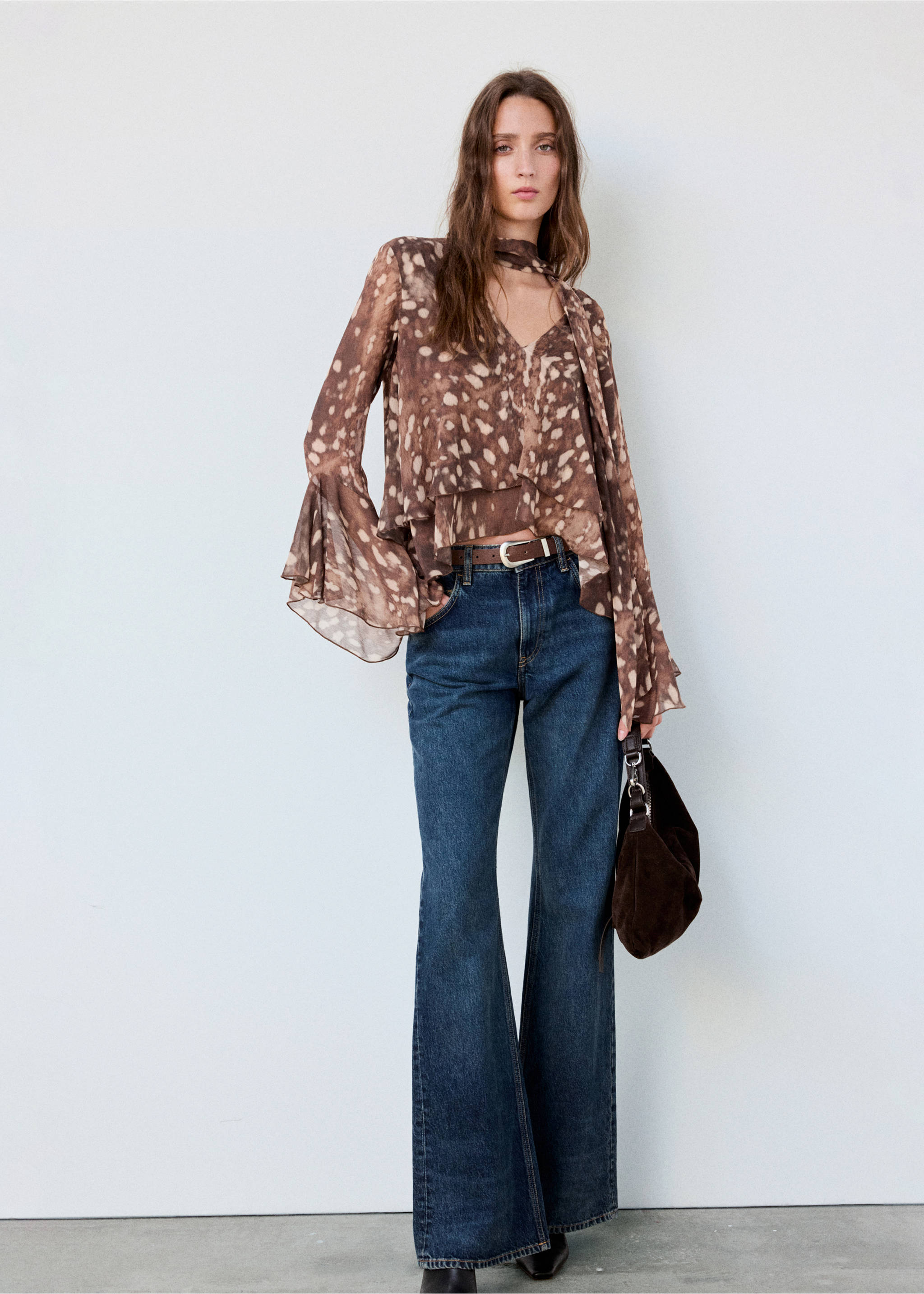 Printed chiffon blouse - General plane, Brown. Ref: 37095879-00.