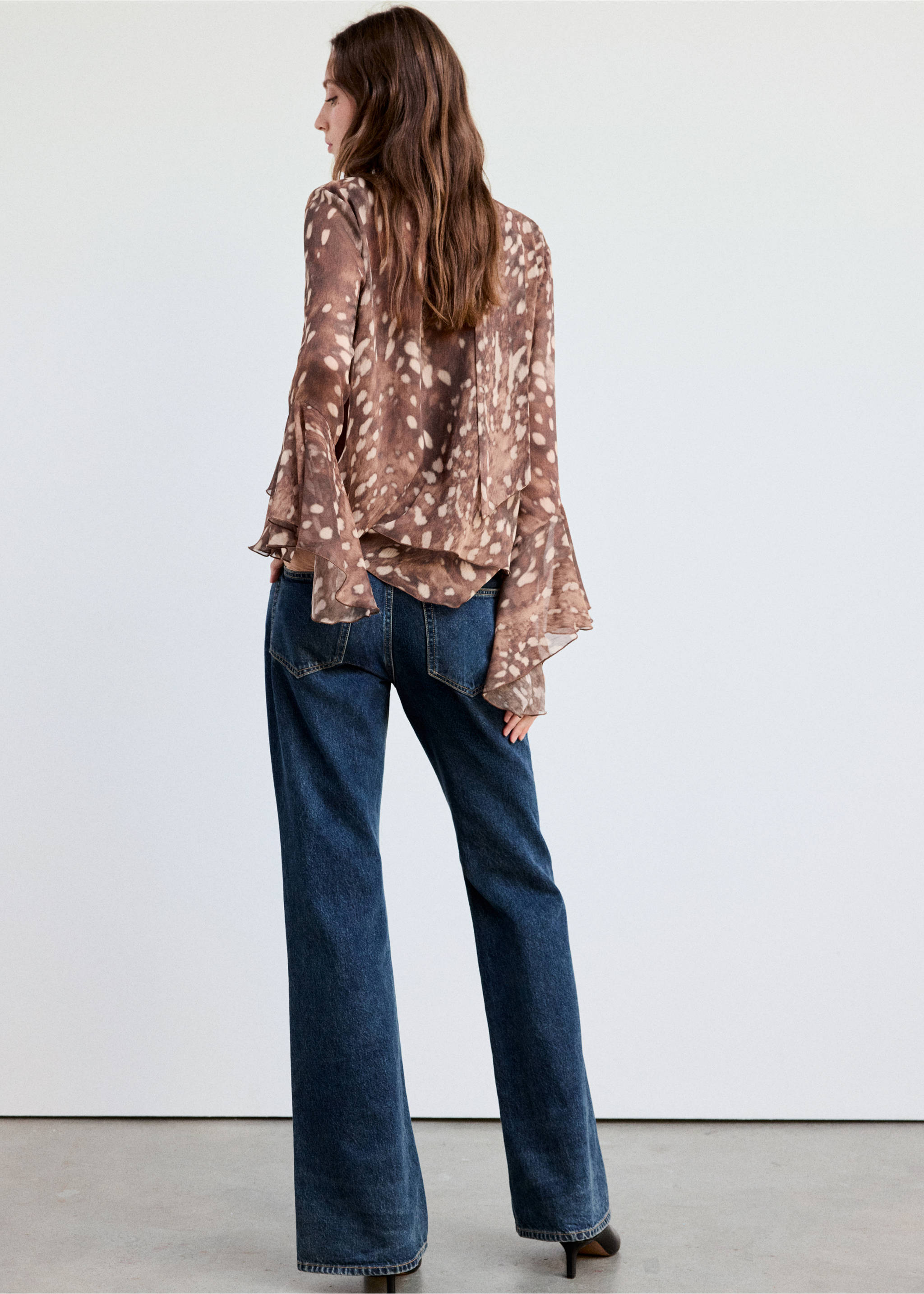 Printed chiffon blouse - Reverse of the article, Brown. Ref: 37095879-00.