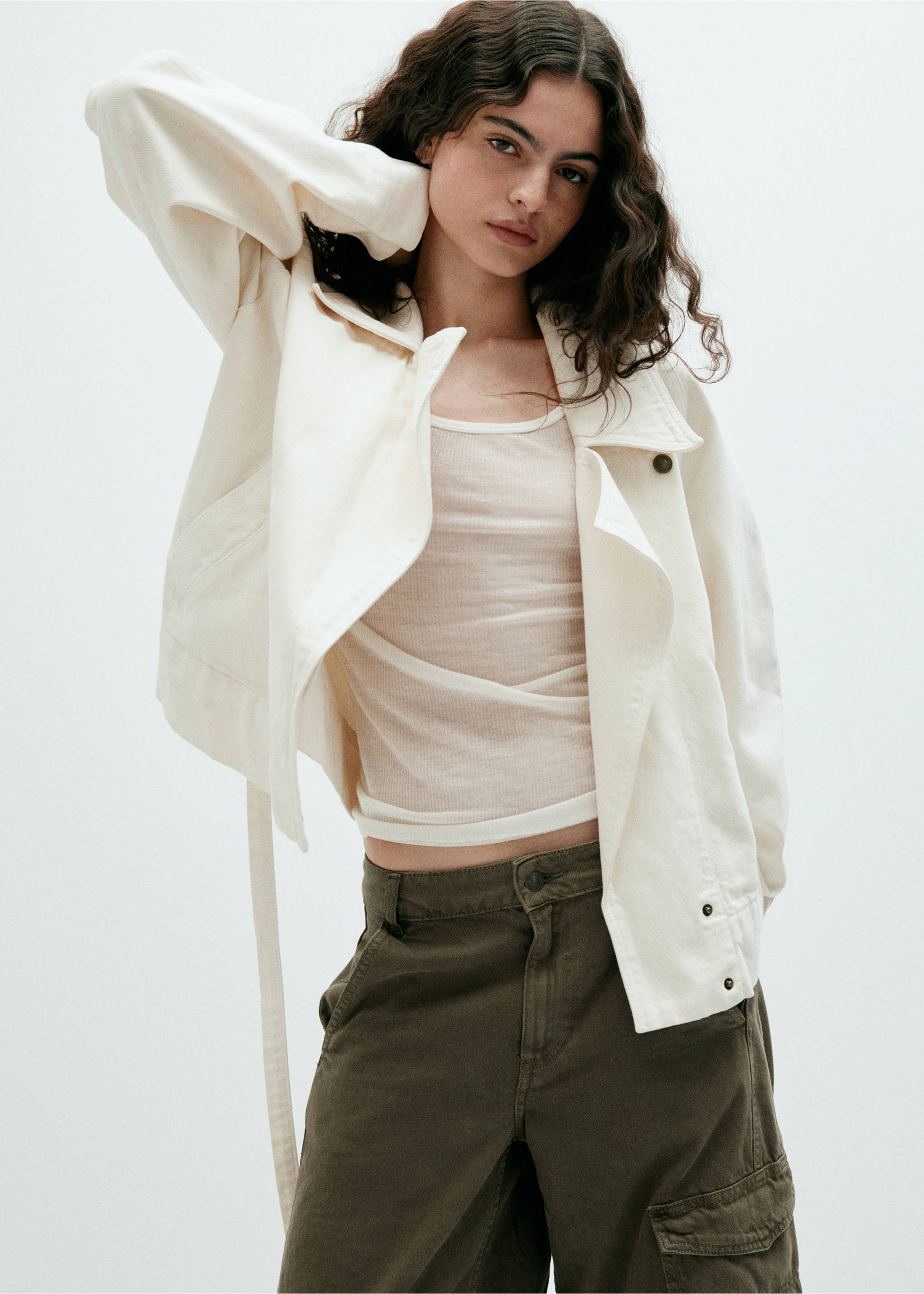 Jeans cargo tiro medio - Plano medio, Khaki. Ref: 37095880-00.