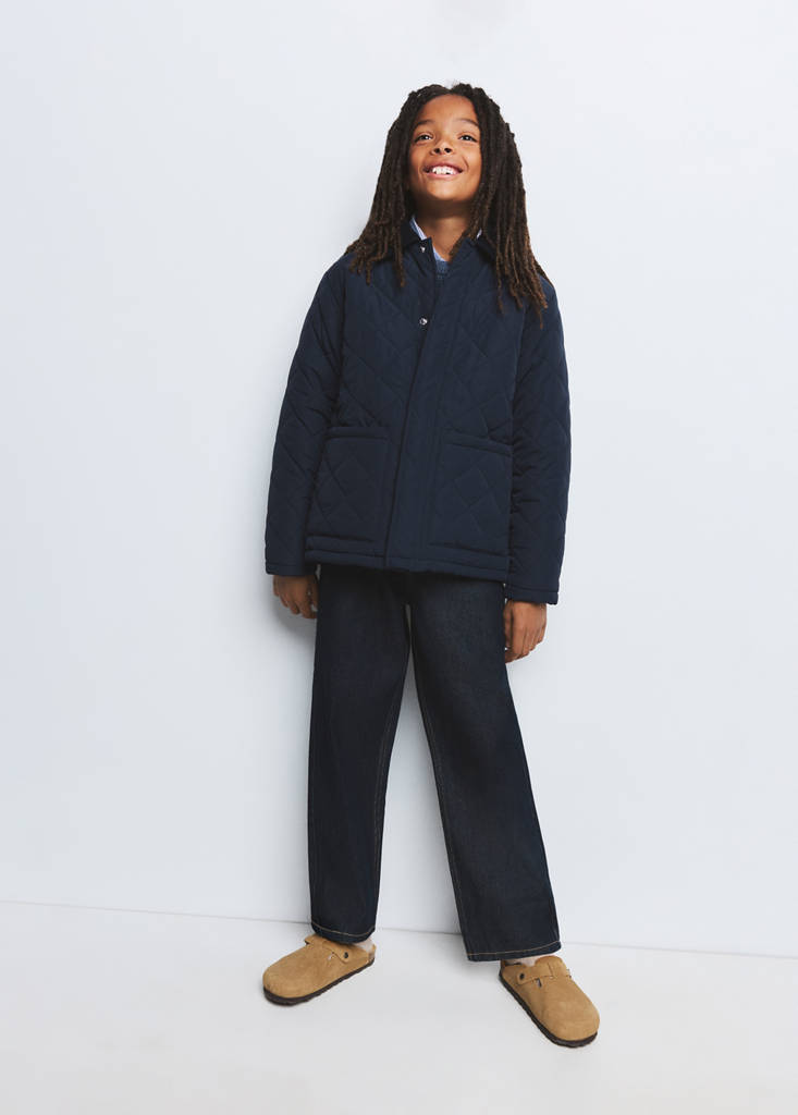 Quilted jacket with corduroy collar — Navy