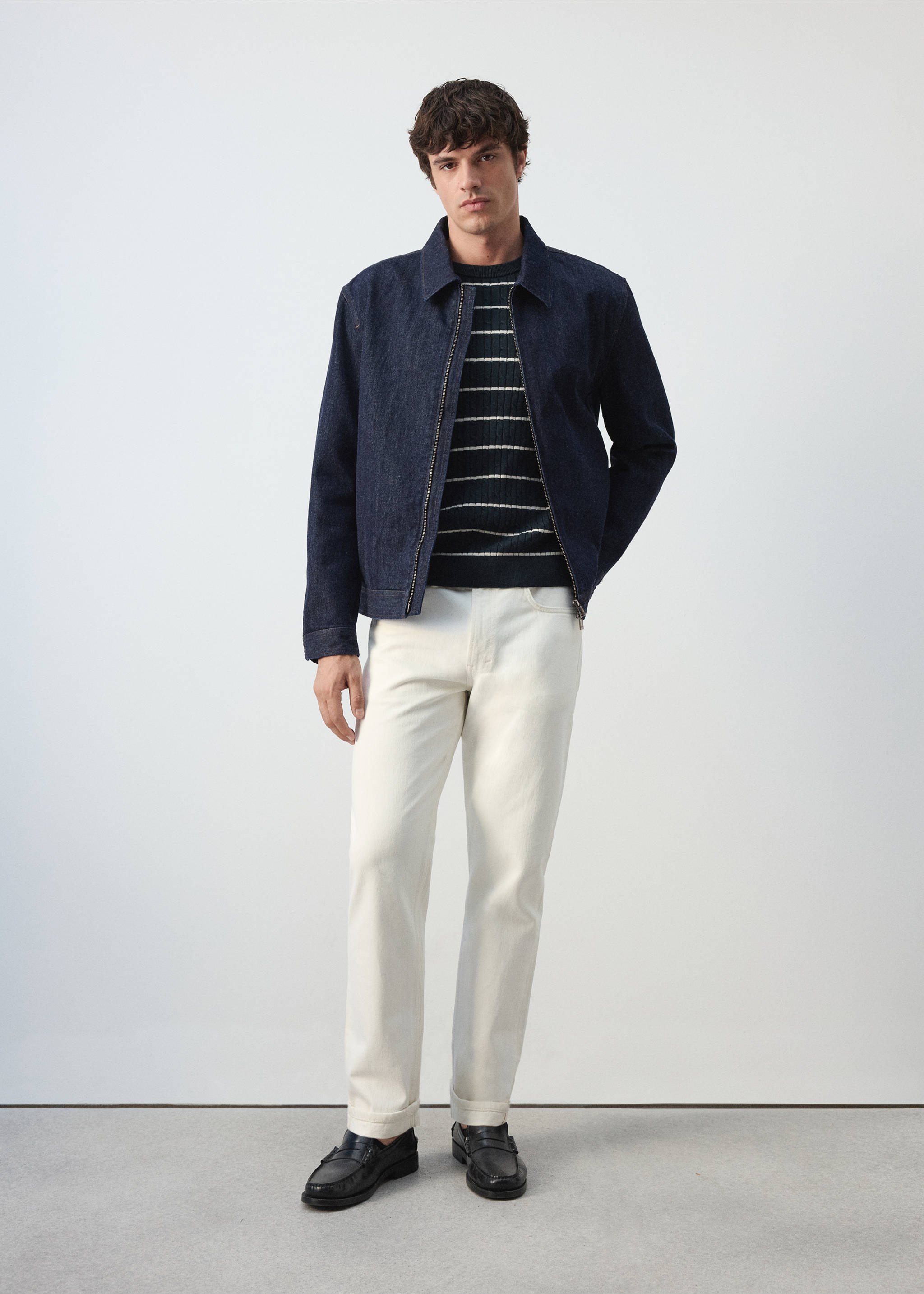 Veste en denim avec fermeture éclair - Plan général, Bleu. Ref: 37095973-00.