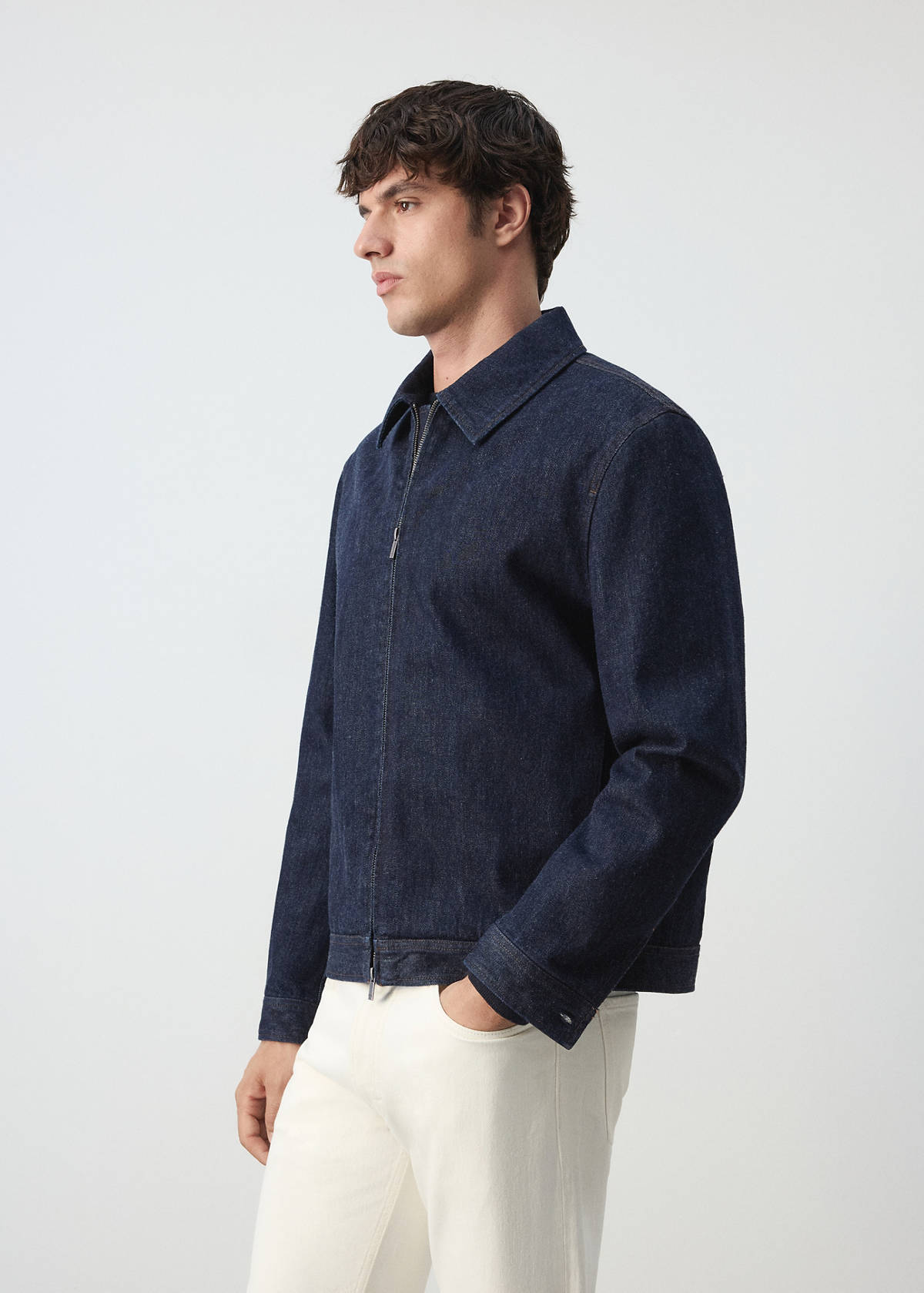 Denim jacket with zipper — Open Blue