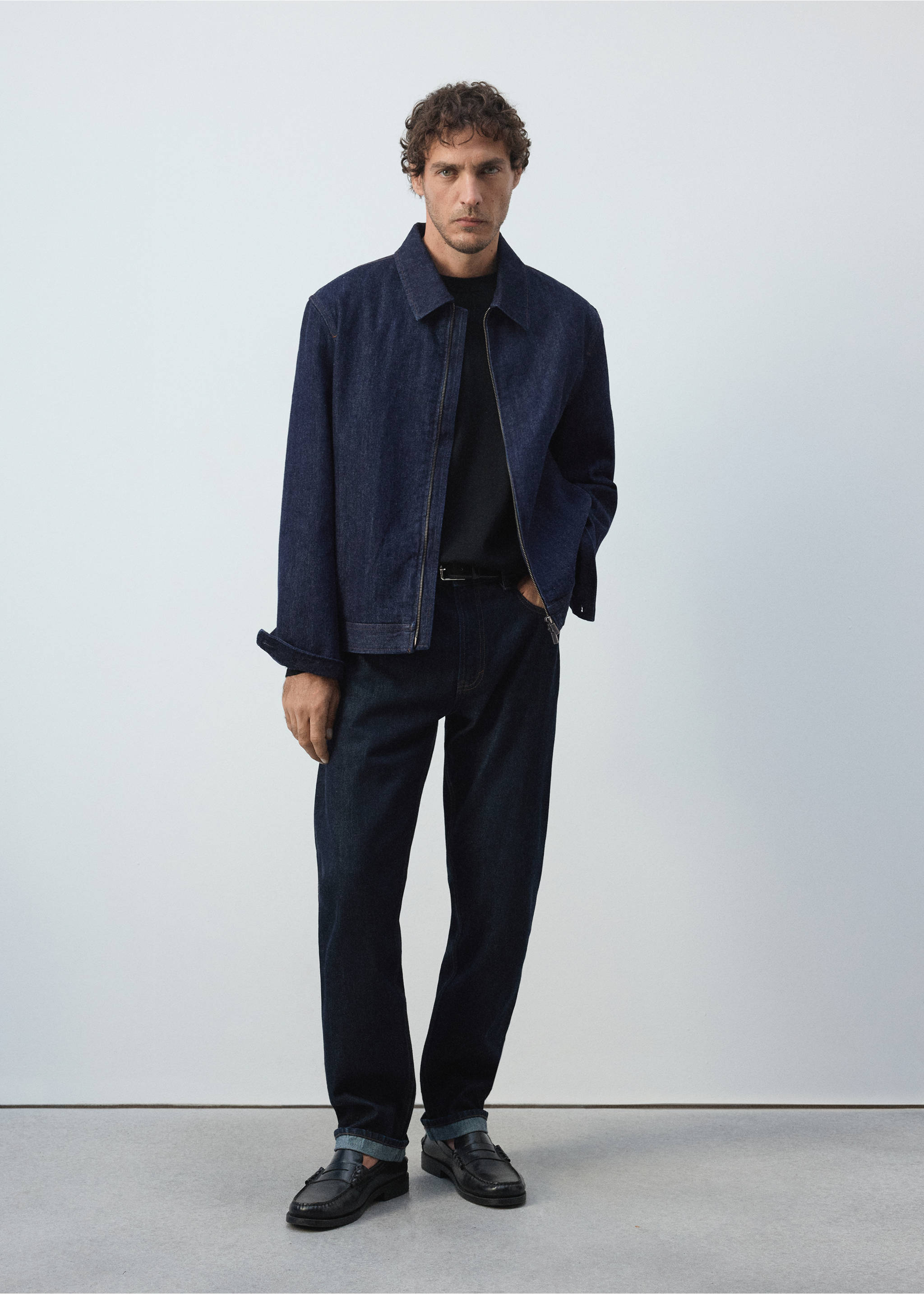 Denim jacket with zipper - General plane, Open Blue. Ref: 37095973-01.