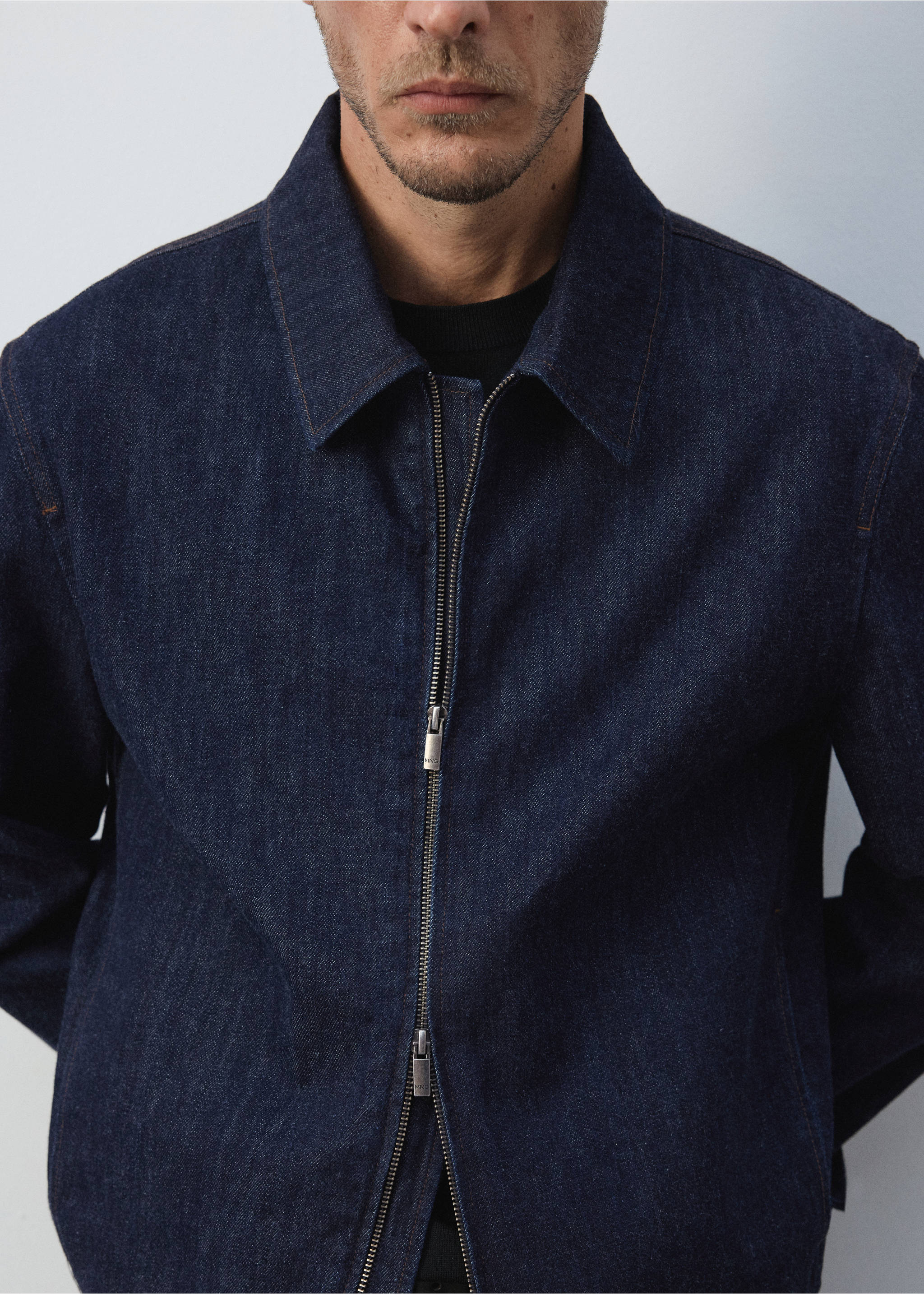 Denim jacket with zipper - Details of the article 3, Open Blue. Ref: 37095973-01.