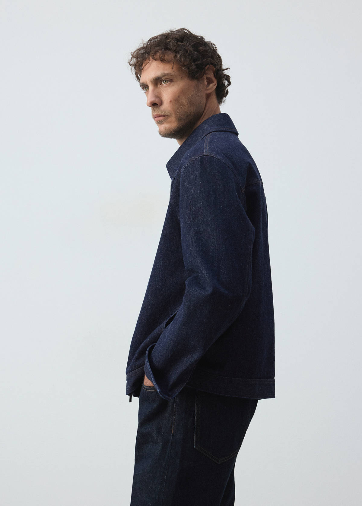 Denim jacket with zipper — Open Blue