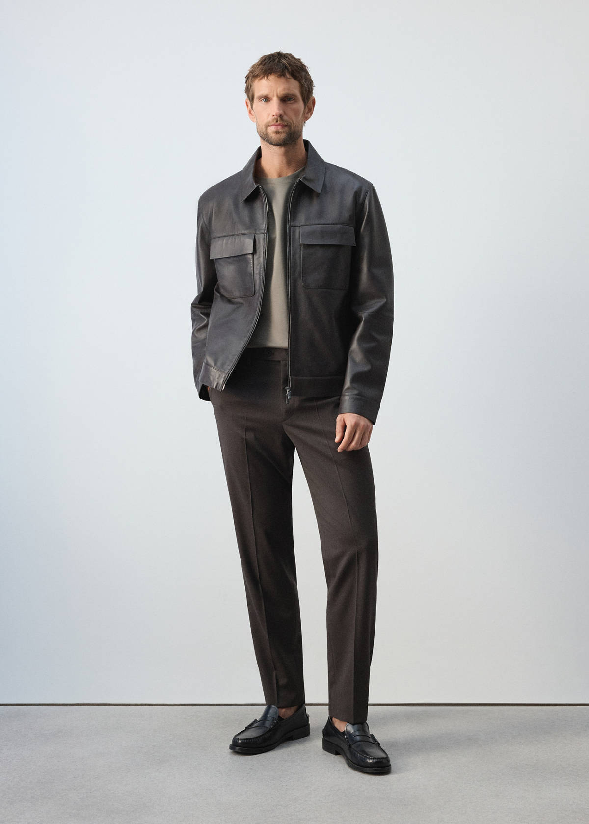 100% leather jacket with pockets — Chocolate
