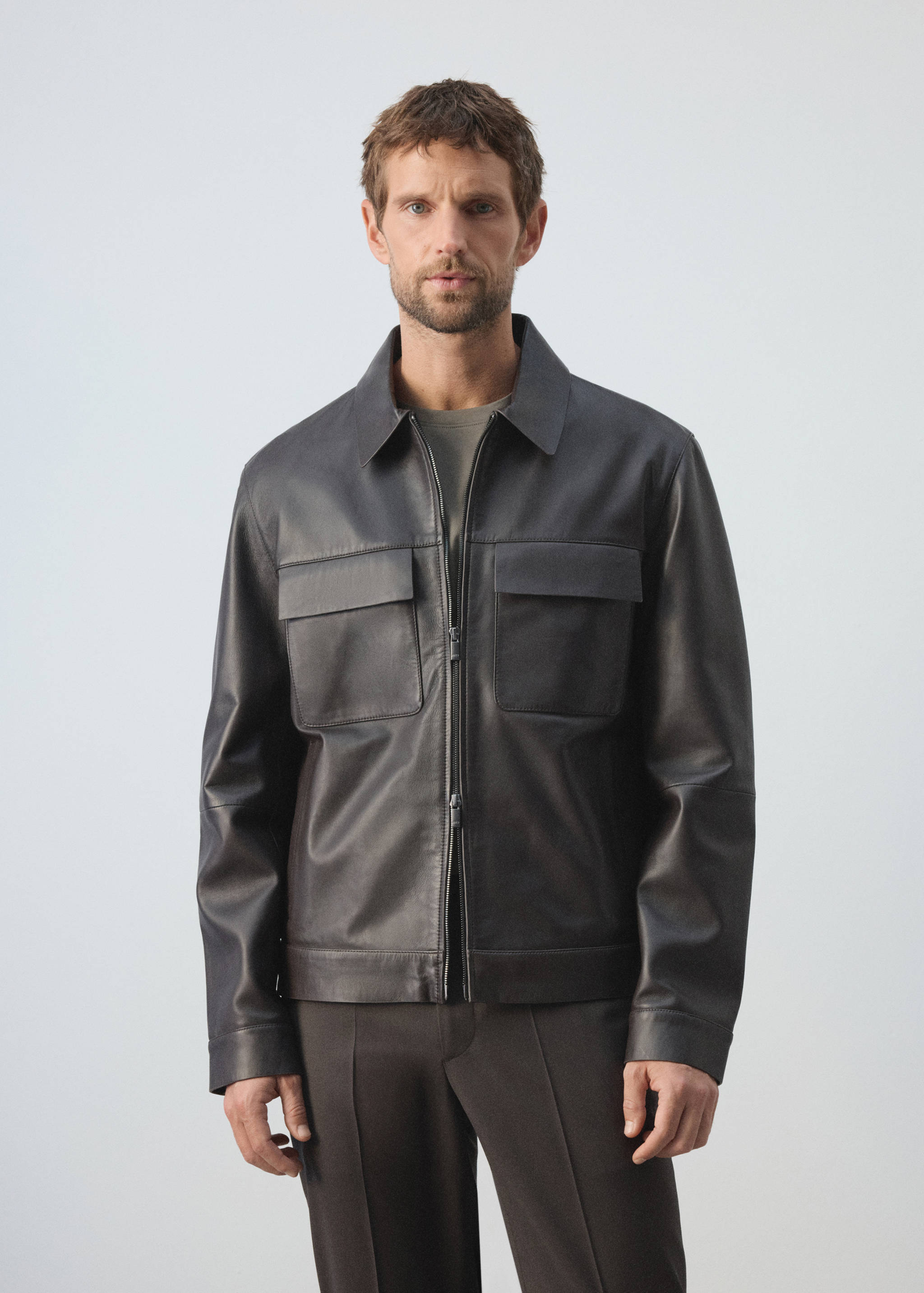 Blouson 100 % cuir poches - Plan moyen