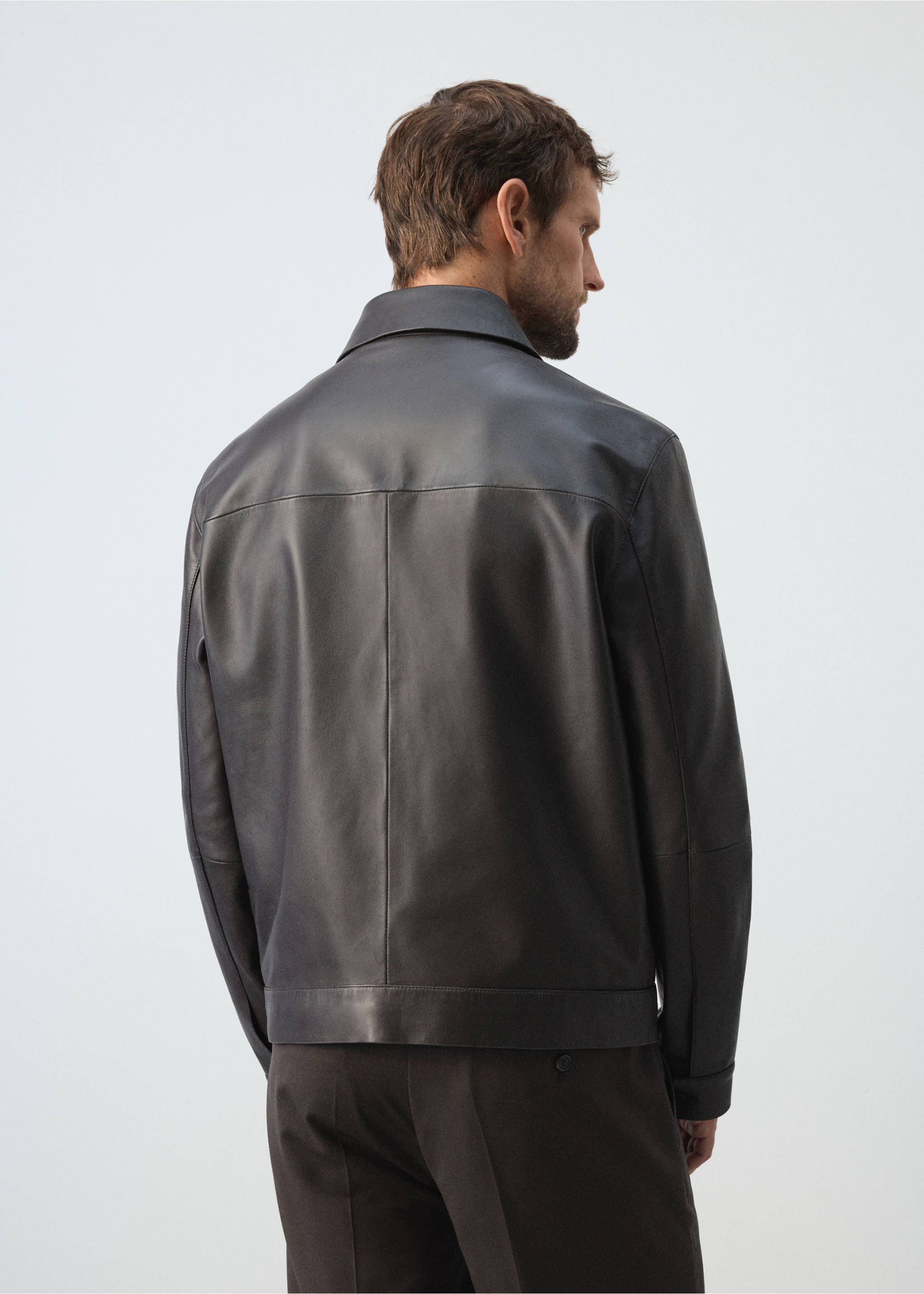 Blouson 100 % cuir poches - Verso de l’article, Chocolat. Ref: 37095974-00.