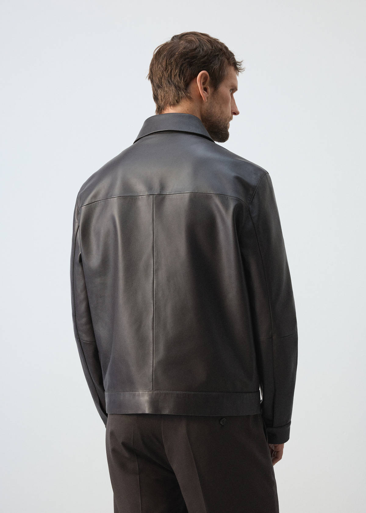 100% leather jacket with pockets — Chocolate
