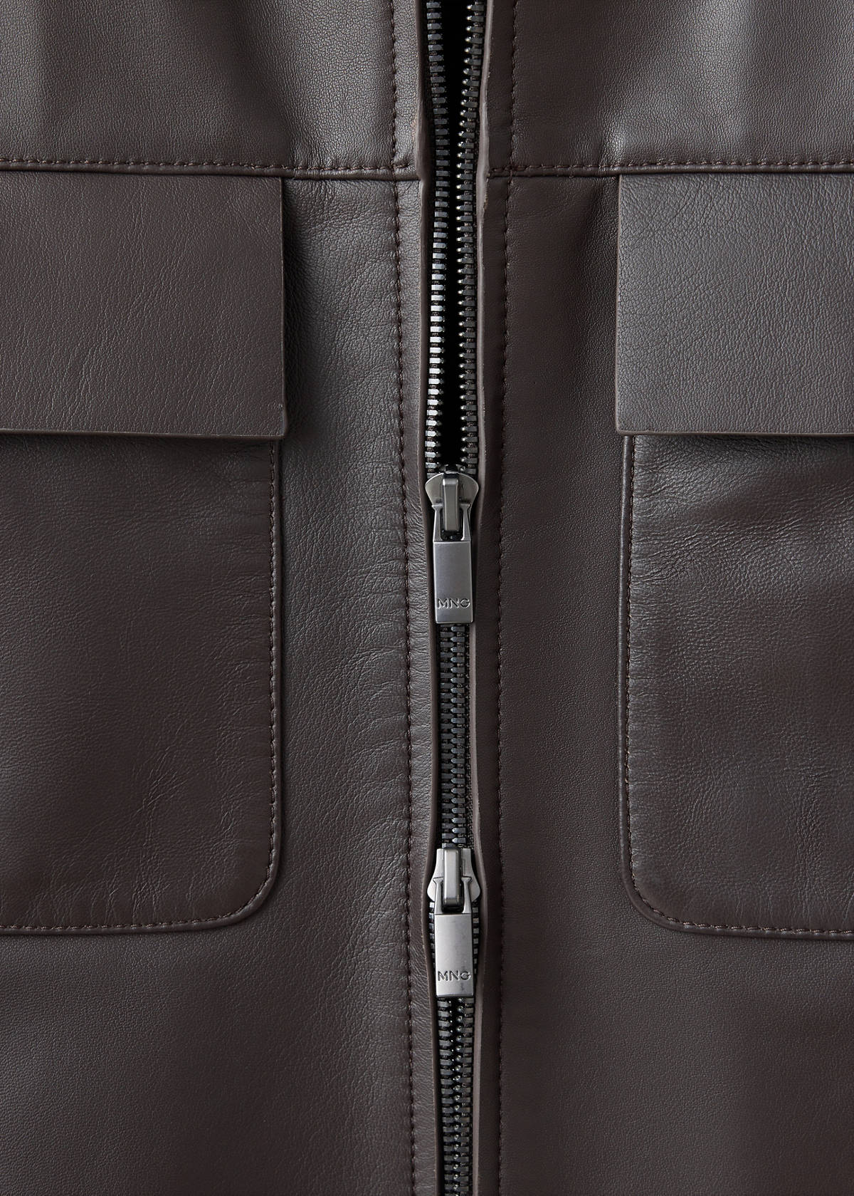 100% leather jacket with pockets — Chocolate