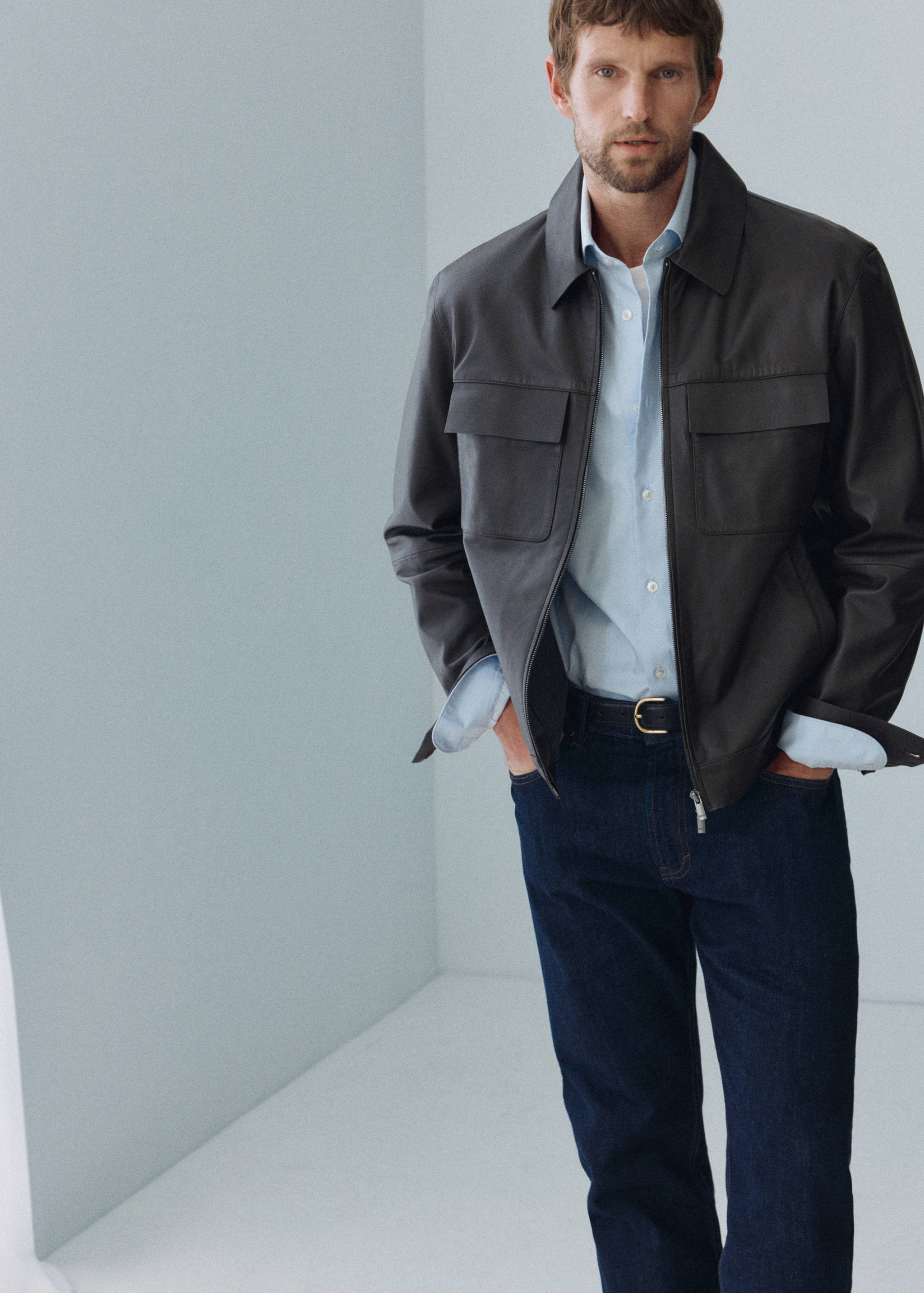 100% leather jacket with pockets - General plane
