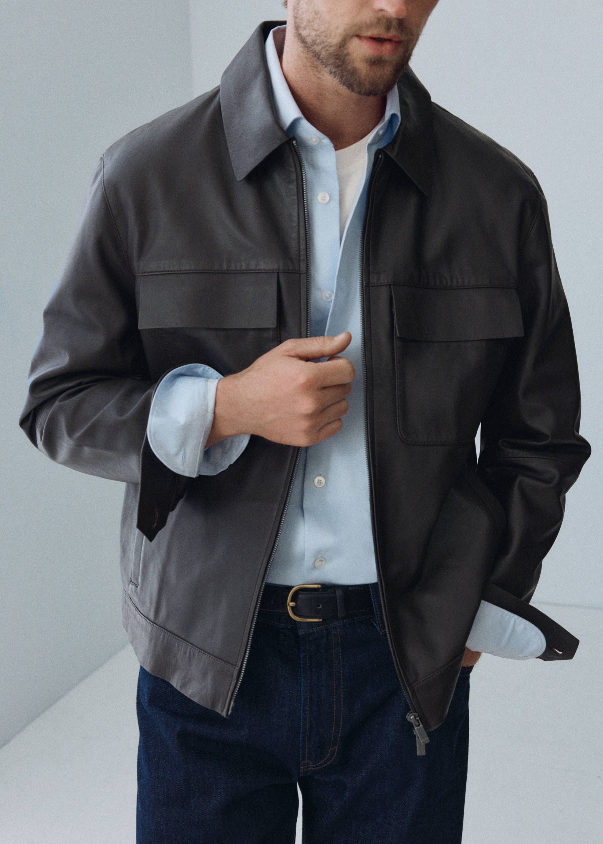 100% leather jacket with pockets - Medium plane