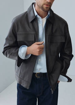 100% leather jacket with pockets — Chocolate 10