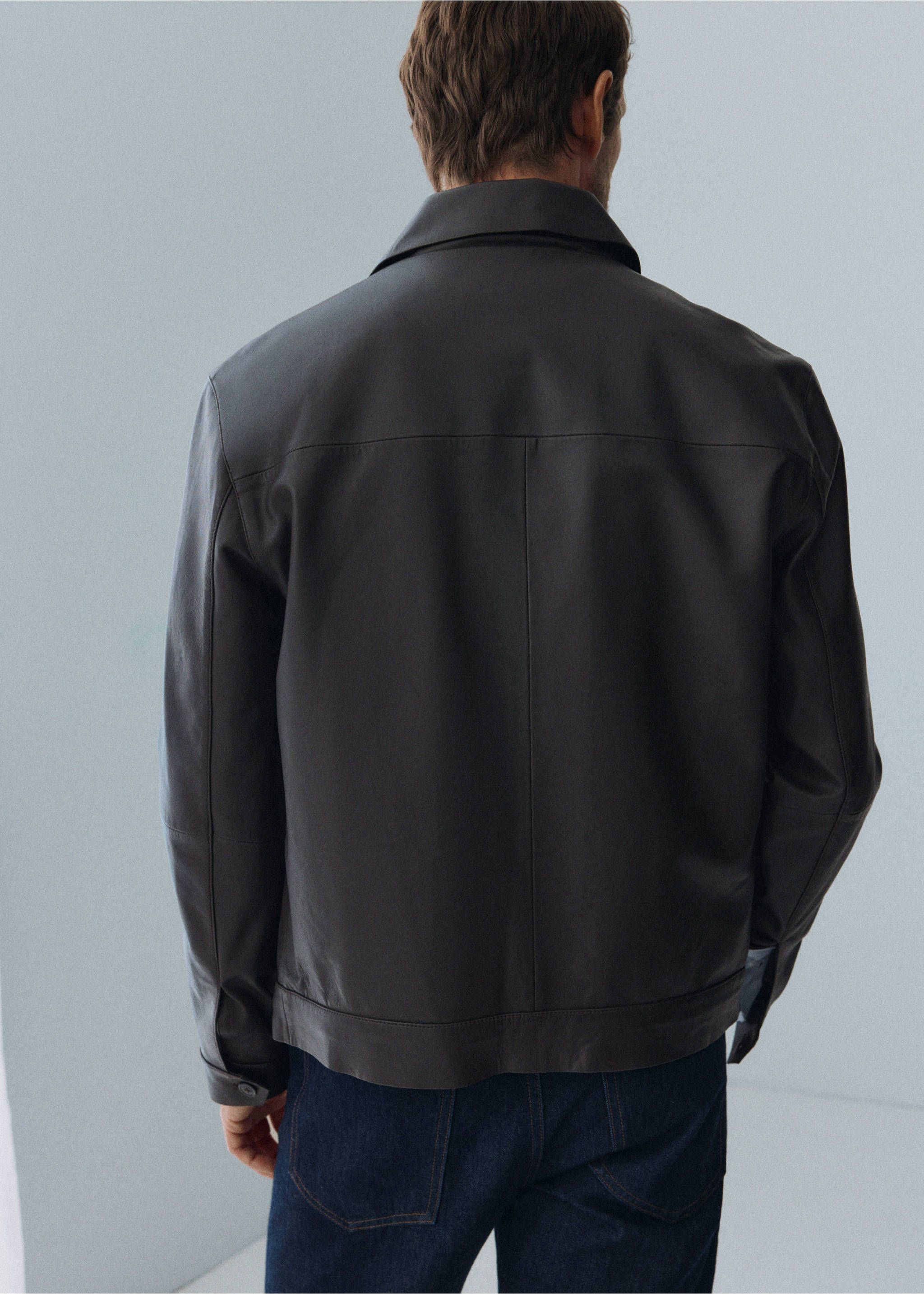 100% leather jacket with pockets - Reverse of the article, Chocolate. Ref: 37095974-01.
