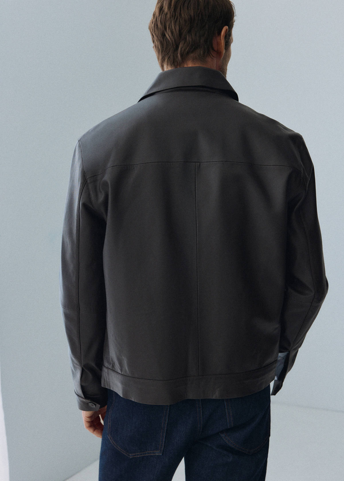 100% leather jacket with pockets — Chocolate
