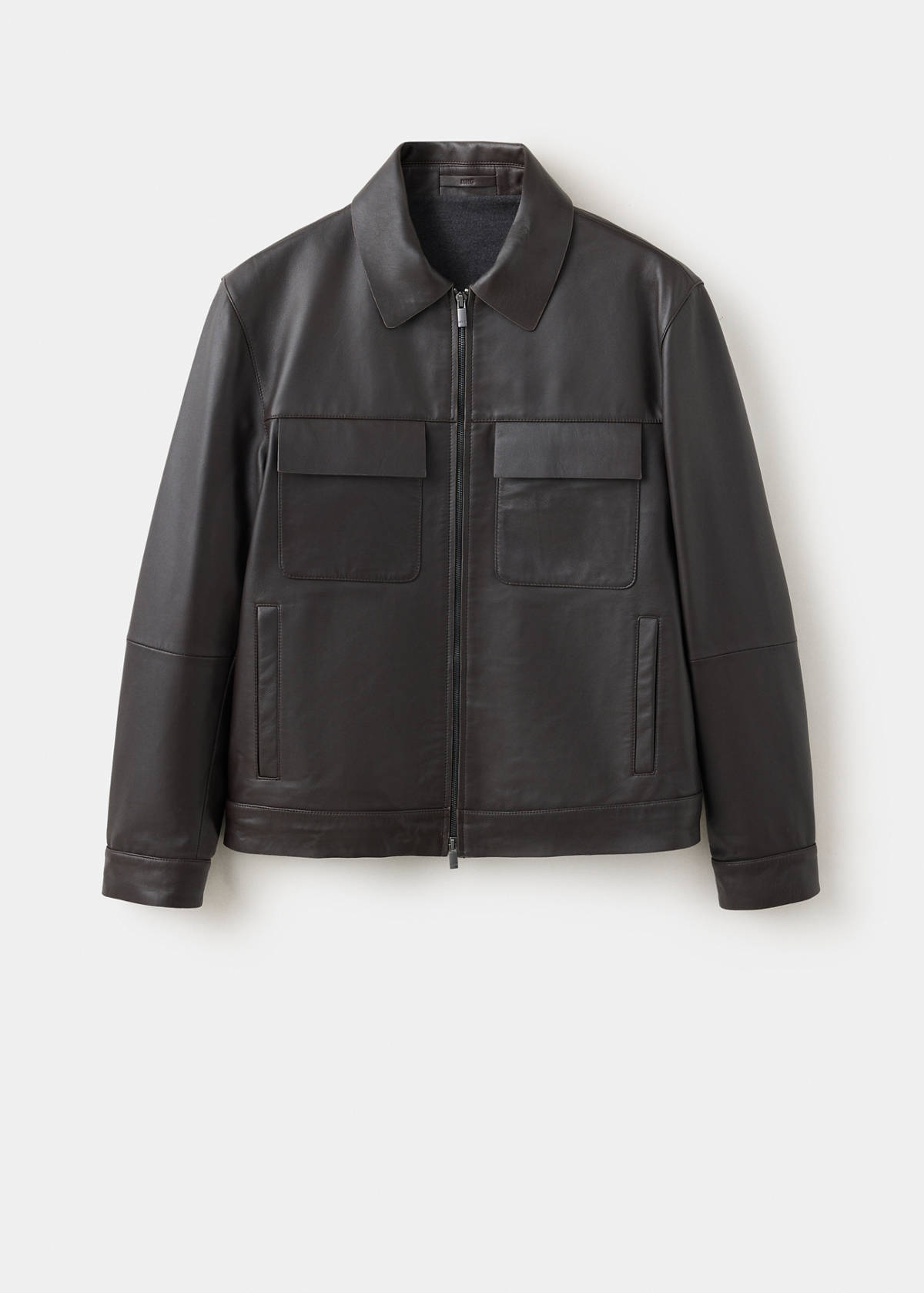 100% leather jacket with pockets — Chocolate