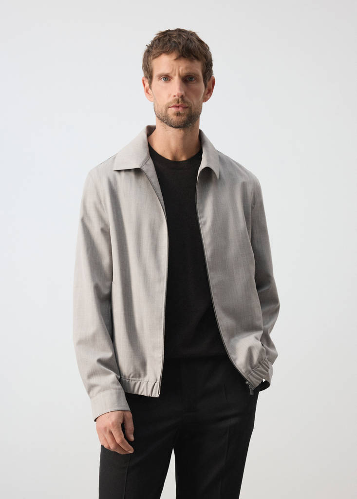 Shirt-collar wool-blend jacket — Light/Pastel Grey