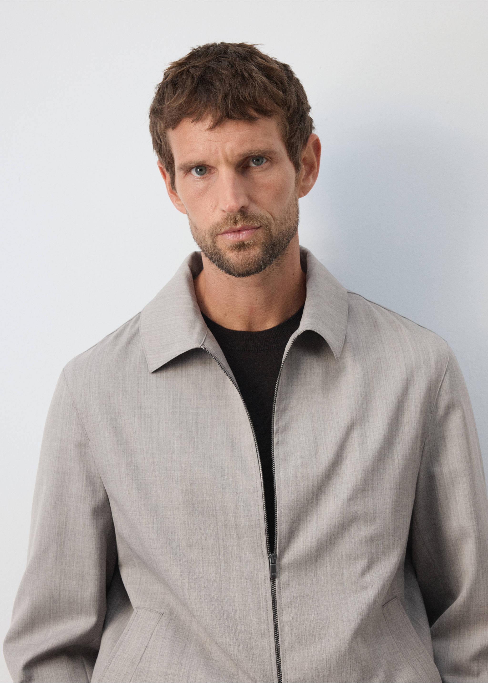 Wool-blend bomber jacket - Details of the article 1, Light/Pastel Grey. Ref: 37095975-00.
