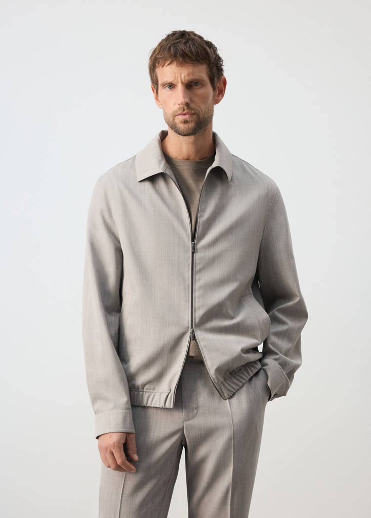 Shirt-collar wool-blend jacket — Light/Pastel Grey