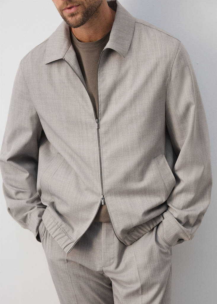 Shirt-collar wool-blend jacket — Light/Pastel Grey