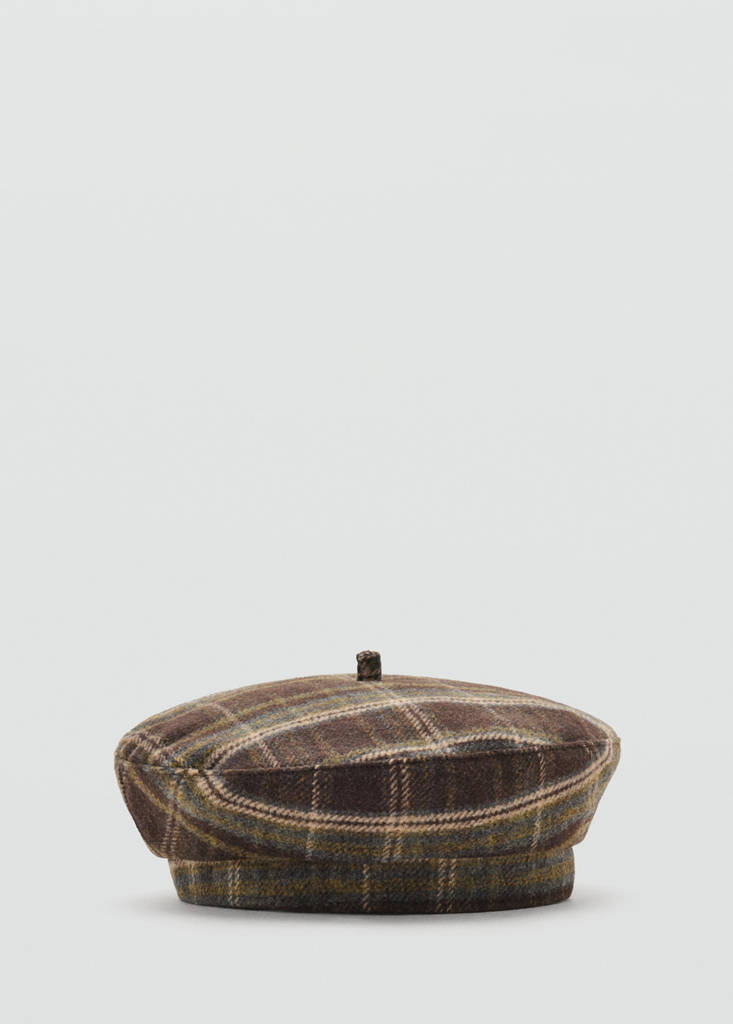 Wool-blend checked beret — Chocolate