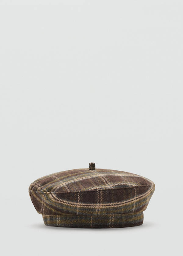 Wool-blend checked beret — Chocolate