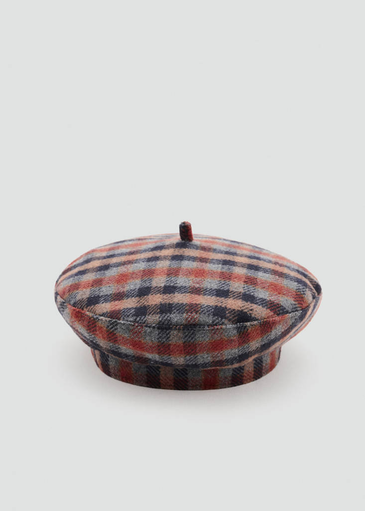 Wool-blend checked beret — Blue