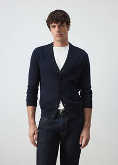 Fine-knit cardigan in 100% merino wool — Navy 1
