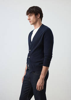Fine-knit cardigan in 100% merino wool — Navy 5