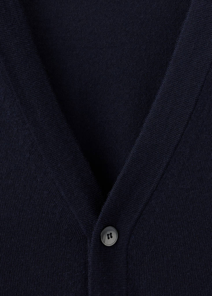 Fine-knit 100% merino wool cardigan — Navy