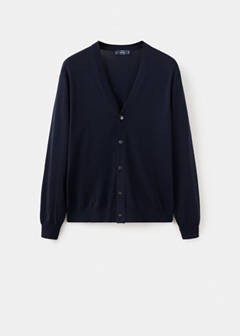 Fine-knit cardigan in 100% merino wool — Navy 6